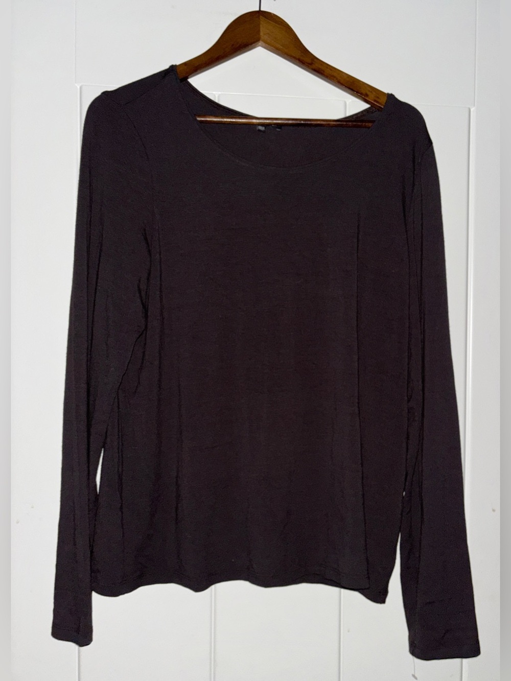 Eileen Fisher Jersey Knit Rayon Long Sleeve Top Brown XL USA Boxy Minimalist